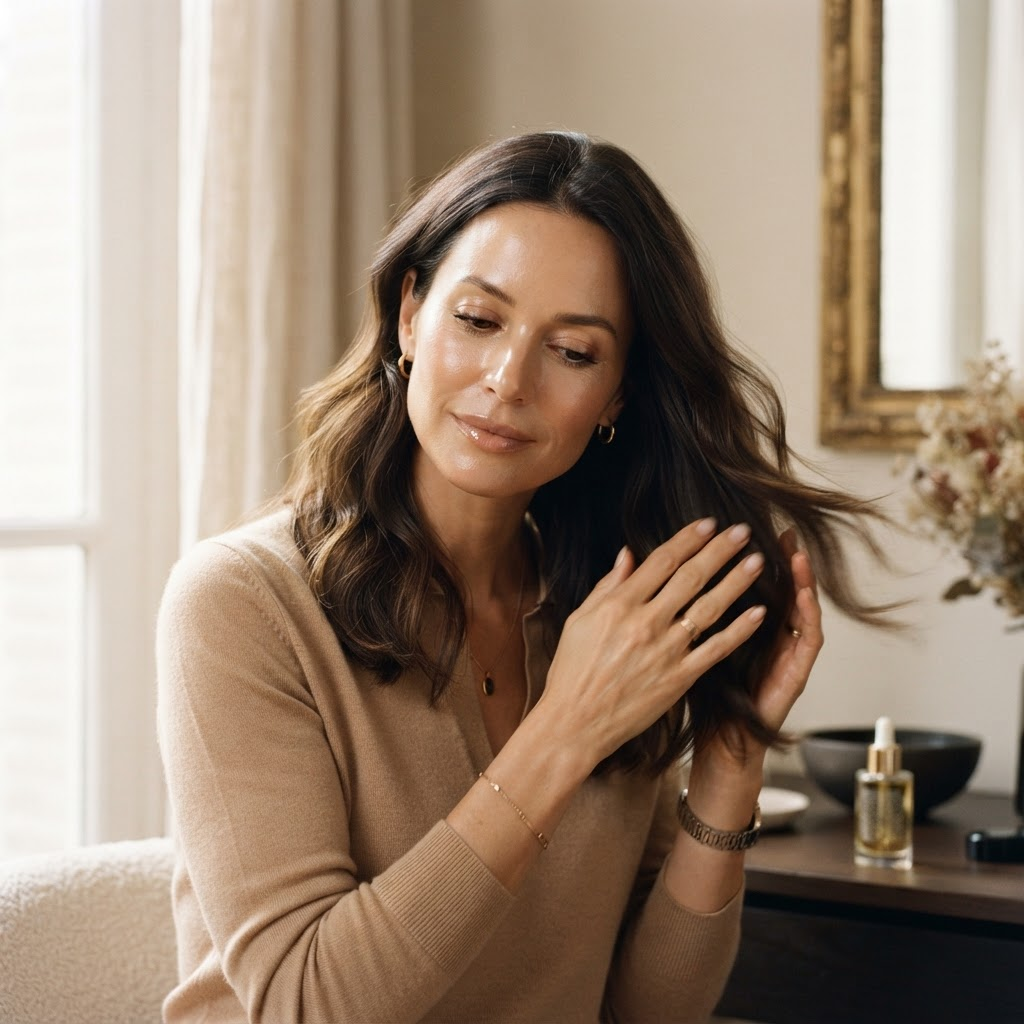 JAWHAR Hair Serum being used as part of the JAWHAR everyday beauty ritual